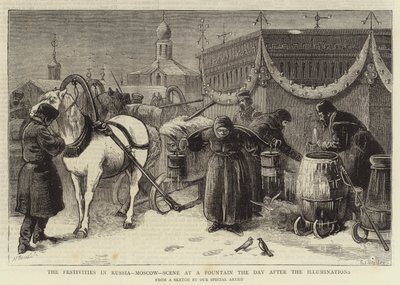 The Festivities in Russia, Moscow, Scene at a Fountain the Day after the Illuminations by Samuel Edmund Waller